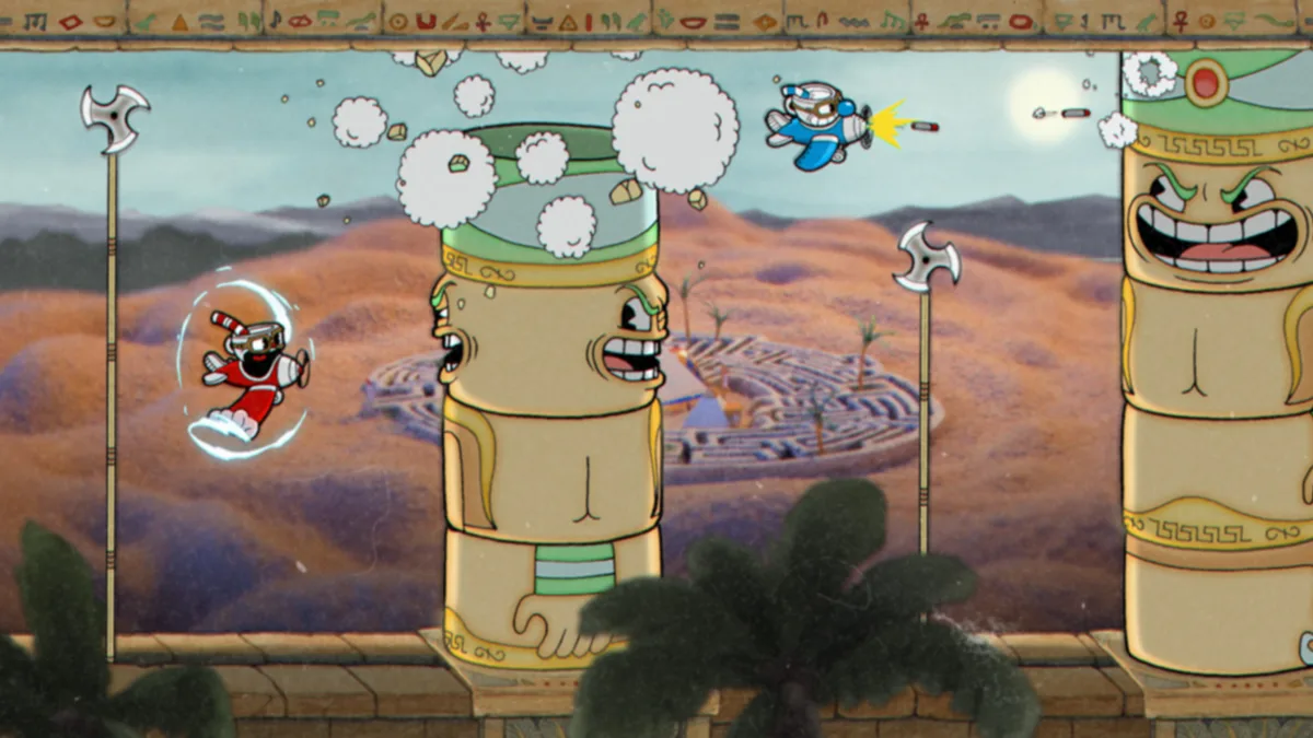 کاپهد و ماگمن با هواپیما در حال مبارزه با باس بازی Cuphead