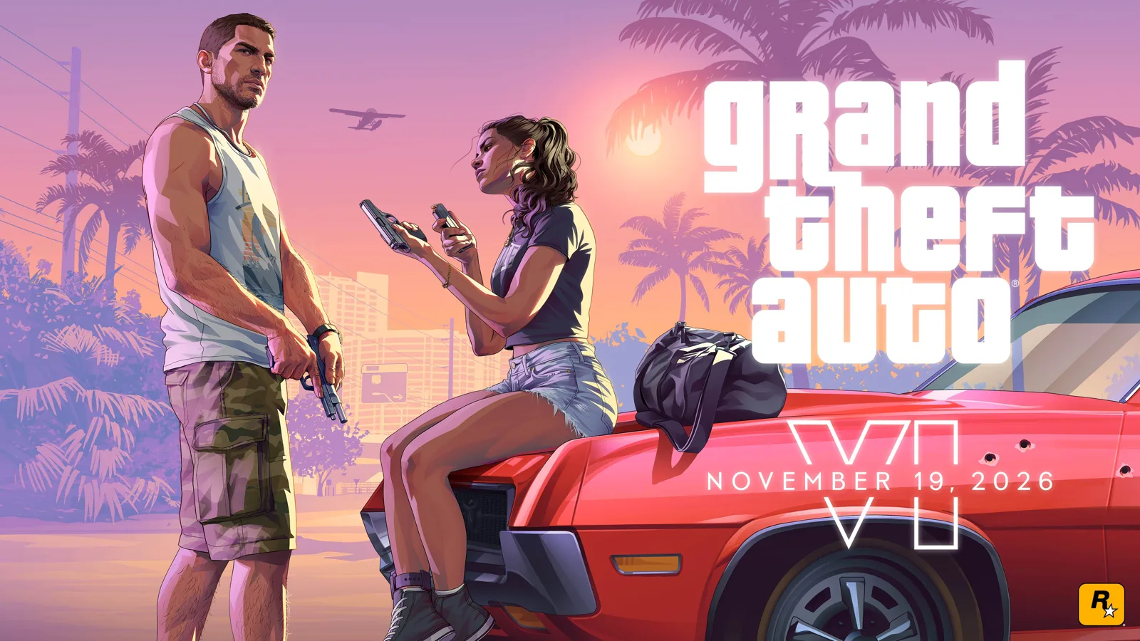 جیسون و لوسیا در تصویر رسمی GTA 6 با تاریخ انتشار ۱۹ نوامبر ۲۰۲۶
